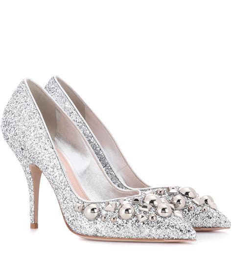 miu miu heels silver glitter block|Silver Glitter Sandals .